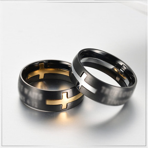 Men's Titanium Steel Cross <b>Ring</b> Gold Steel Color Matte Brushed Finish Detachable Two In One Jewelry Gift - Product Image 1
