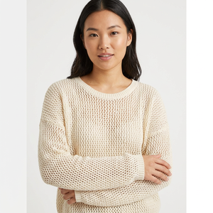<b>White</b> Breathable Thin Wool Knit Solid Sweater for <b>Women</b> <b>Long</b> <b>Sleeve</b> O-Neck Knee Length Elegant Winter <b>Top</b> with Embossed Printing - Product Image 1