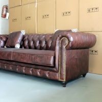 Ensemble de canapé Chesterfield en cuir véritable marron de Style Antique haut de gamme pour hôtel Villa appartement salon de Design traditionnel