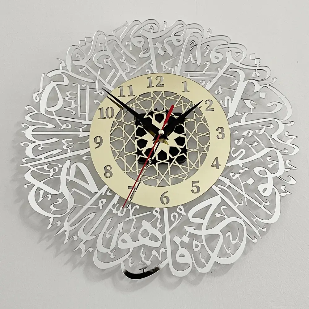 ของขวัญรอมฎอนศิลปะมุสลิมตกแต่งผนังกระจกอะคริลิค 60 ซม.หรือ 30 ซม. นาฬิกาแขวนอิสลามตกแต่งบ้านนาฬิกาแขวน