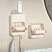 Ensemble de porte-savon mural, porte-savon en plastique imperméable avec couvercle, organisateur de rangement pour salle de bain et cuisine