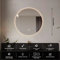 Espejo de Baño LED Redondo sin Marco, Control Táctil, 3 Temperaturas de Color, Atenuación Gradual, Vidrio Irrompible para Baños Modernos