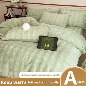 Housse de couette en <span class=keywords><strong>velours</strong></span> de lait épaissi quatre pièces de luxe ensemble de literie chaud d'hiver <span class=keywords><strong>lit</strong></span> confortable rempli de polyester géométrique King - Product Image 2