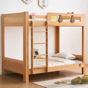 Litera de madera con diseño francés europeo para niños, mueble de cama con marco doble, Moderno