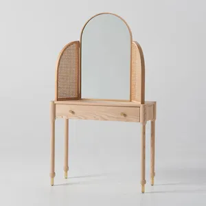 Supplier Direct Sales wooden rattan dresser modern mirror dressing table designs for bedroom