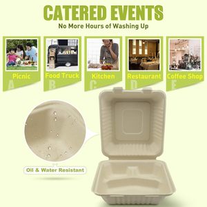 Boîte à clapet compostable jetable en bagasse de canne à sucre, imperméable et résistante à la graisse, capacité 12-58 oz - Product Image 4