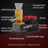Machine mobile à moteur diesel pour la production de granulés de biomasse, capacité 200 kg/h, pour le traitement du bois, des balles de riz, de la paille, de l'herbe et des sciure de bois, avec engrenage central pour usage agricole