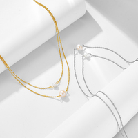 Chaîne double couche en argent sterling 925 avec perles d'eau douce naturelles, collier de perles plaqué or pour femmes, bijoux fins