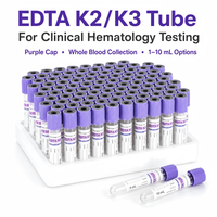 Tubo de Vidrio Veterinario con Tapa Morada EDTA K2 K3 de 1ml-10ml para Análisis de Células Sanguíneas Animales, Tubo EDTA K2 K3