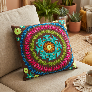 Taie d'oreiller carrée en coton bio avec broderie à la main Taies d'oreiller techniques de qualité supérieure avec motif unique - Product Image 2