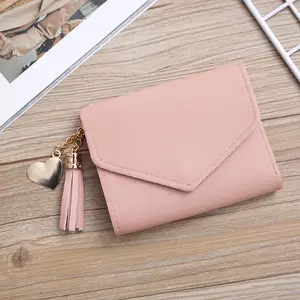 Tempat dompet pendek wanita, versi Korea dompet pinggiran sederhana lipat tiga klip uang kartu dompet koin wanita