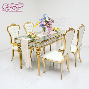 Factory Customize Luxury Gold Stainless Steel Rectangular Glass Wedding <strong>Decoration</strong> Dining <strong>Tables</strong> and Chairs for Party Event - Product Image 2