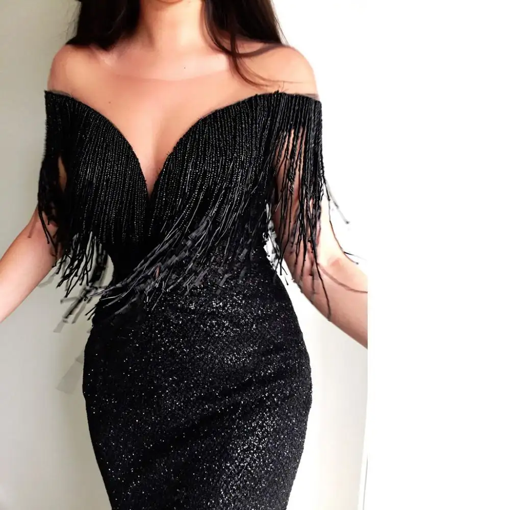 hot sale fashion Spandex & Polyester Off Shoulder Slim Long prom gowns evening dress irregular & deep V black 262414