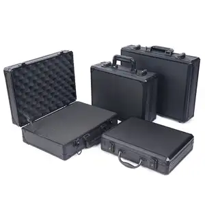黑色硬铝飞行箱耐用铝携带工具箱铝公文包硬箱，带定制尺寸和泡沫