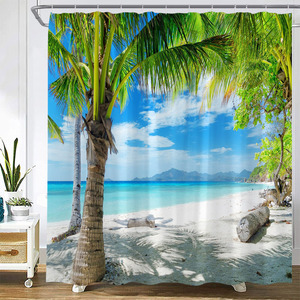 Crépuscule coucher <span class=keywords><strong>de</strong></span> soleil plage rideaux <span class=keywords><strong>de</strong></span> <span class=keywords><strong>douche</strong></span> océan tropical palmier forêt cascade Nature paysage tissu décor à la maison salle <span class=keywords><strong>de</strong></span> bain ensemble <span class=keywords><strong>de</strong></span> rideaux - Product Image 5