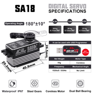 AGFRC SA18 Metal Gear 18KG 8,4 V HV cabrestante inteligente a prueba <span class=keywords><strong>de</strong></span> agua 360 grados perfil bajo programable Digital CLS 25T Servo RC coche Robot - Product Image 5