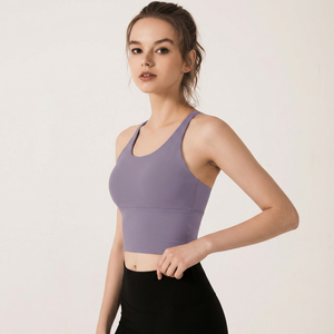 Sujetadores deportivos acolchados elásticos para mujer con espalda cruzada y aberturas, tipo top corto para yoga, fitness y pilates, de soporte bajo, al por mayor - Product Image 3