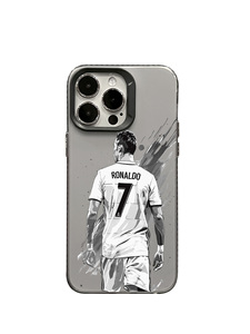 Funda para Teléfono con Diseño Deportivo de Estrella de Fútbol Número 7, Carcasa Mate Plateada Resistente a Impactos para iPhone 17/16/15/14/13/12 Pro Max - Product Image 1