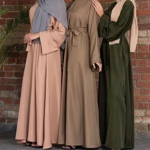 2021 neue klassische Stil Maxi Nahost islamische Kleidung Frauen reine Farbe Abaya Dubai Kaftan Dame Kleid