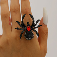 Ensemble de bijoux araignée d'Halloween, collier ras du cou, bracelet et bague en perles de cristal noir, accessoires pour femmes pour fête costumée gothique sombre