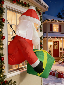 3.5FT Window Inflatable Decor- Christmas Santa Claus with Green Gift <b>Box</b> <b>LED</b> <b>Lighted</b> Blow-Up Outdoor Yard Decoration - Product Image 2