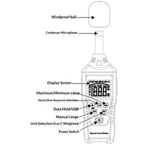 Цифровой шумомер Protmex <span class=keywords><strong>2026</strong></span> с высокой точностью измерения уровня звука, детектор шума в децибелах, USB - Product Image 2