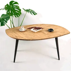 スプルースツリーコーヒーテーブルリビングルーム用ソリッド木製サイドテーブルモーデンコーヒーテーブル
