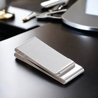 Pince à billets double pliable en acier inoxydable plaqué argent de qualité supérieure pour hommes, style antique/moderne, personnalisable avec logo gravé