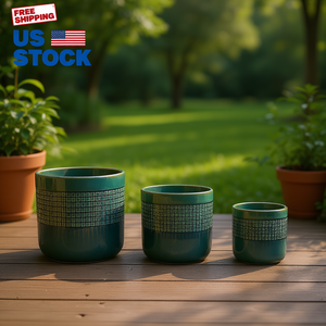 Ensemble de pots de plantes en céramique MDJ, ronds, vert glacé, pour l'intérieur et l'extérieur, pots à fleurs au design moderne avec trou de drainage, pour la maison et le jardin - Product Image 2