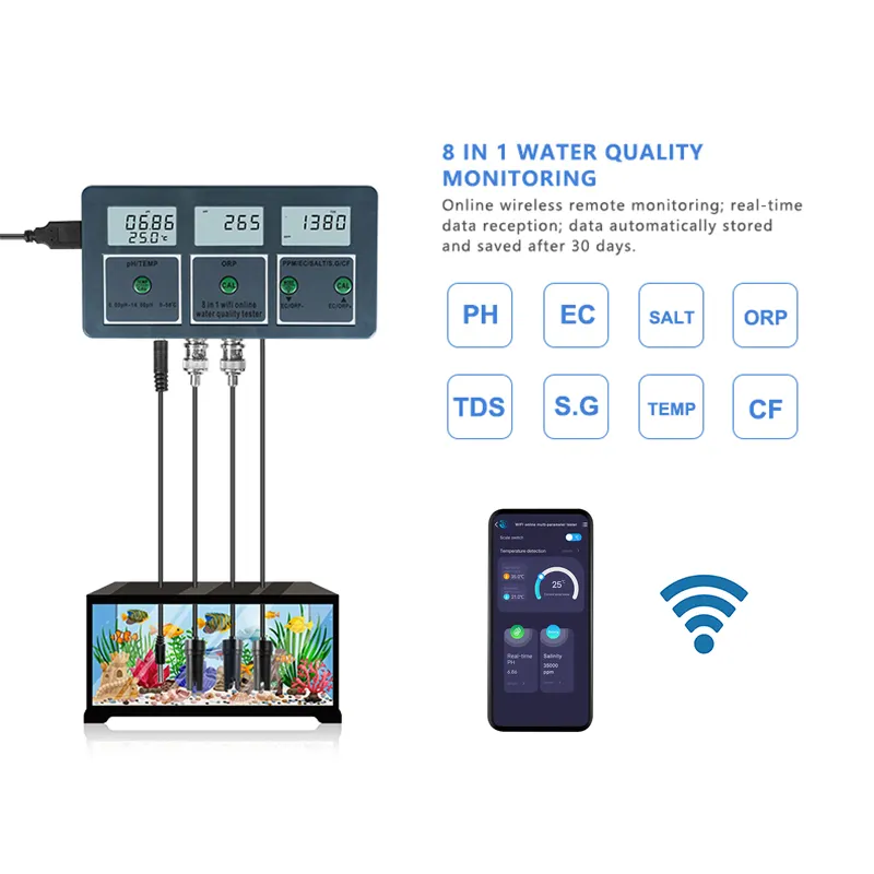 Yeni Wifi EC PH monitör Online APP 8 in 1 PH/OPR/EC/TDS/tuz/S.G./CF/sıcaklık ölçer sera hidroponik için