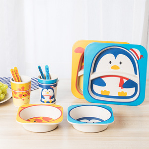 Juego de Vajilla Infantil Creativo y Ecológico de Fibra de Bambú, Juego de Cinco Piezas con Compartimentos, Diseño de Dibujos Animados para Niños de Jardín de Infancia - Product Image 4