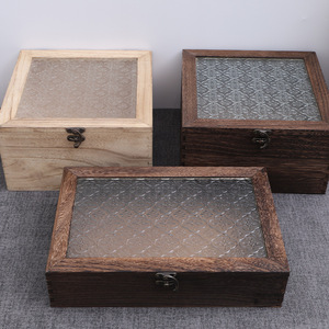 Boîte de rangement en bois avec couvercle en verre 18L, organisateur de bijoux, boîte de rangement de bureau, motif en treillis - Product Image 1