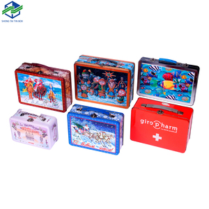 custom printed rectangular metal tin plate large tin lunch box packaging with hinge lid handle lock