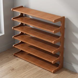 Étagère à chaussures en bois moderne à 6 niveaux, montage mural, gain de place, rangement pour salon, meubles de maison, design minimaliste - Product Image 4