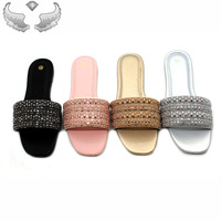 Sandales plates confortables pour femmes, style export, haute qualité, nouvelle collection, avec strass, pour la plage