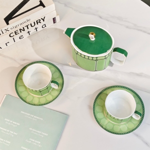 Exquisite Luxury Eco-Friendly Green Bone China <b>Tea</b> <b>Set</b> with European Coffee Pot Stocked - Product Image 5
