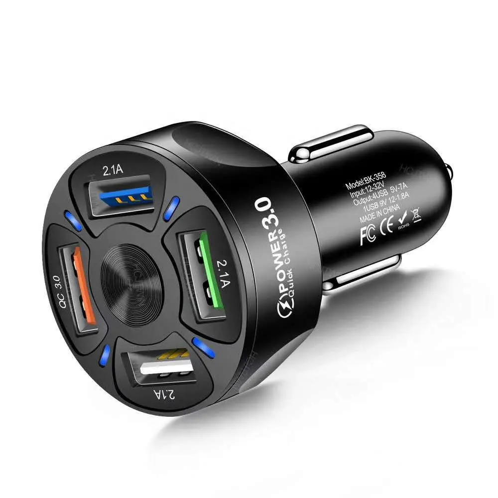 USB Quick Car Charger QC3.0 Adapter 4-Port USB Car Phone Charger Power Fast Charging Car Adapter For iPhone i Pad Tablet Android
