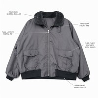 Blouson d'hiver pour homme avec col en sherpa et logo personnalisé, doublure matelassée, vêtements de travail industriels chauds, uniforme