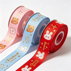 Ruban gros-grain personnalisé à double face avec des personnages d'animaux kawaii pour les fournitures de fête d'anniversaire des enfants, pour les boîtes cadeaux et les sacs de bonbons - Product Image 2