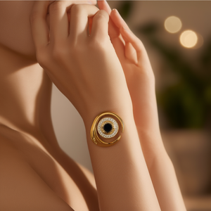 Fashion <b>Rings</b> Gold Plated Stainless Steel Eye Design <b>Adjustable</b> Band For Women Men Jewelry - Product Image 3