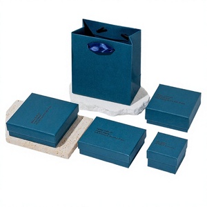 Factory Spot Wholesale Ocean Blue Reusable Paperboard <b>Rectangular</b> Drawer Box Lid Necklace Earrings Ring Jewelry <b>Watch</b> Custom - Product Image 2