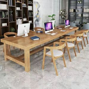 Solid Wood Conference Table Large <b>Long</b> <b>Desk</b> Office Workbench Modern Simple Design Meeting Table With Benches - Product Image 2