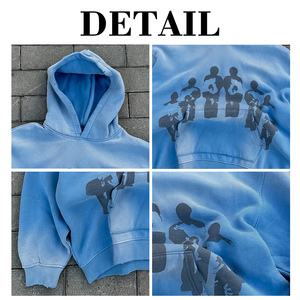 Factory Customized 100% Pure Cotton Hoodie Men's Retro Sun Faded Acid Washed Hoodie Digital Printed Hoodie - Product Image 6