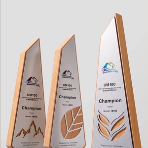 Custom Wooden <b>Trophy</b> Metal Laser <b>Engraved</b> 10x28cm Durable Conference Award Business Gift - Product Image 3
