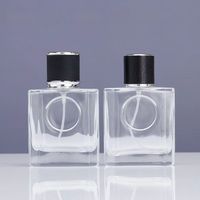 Vente en gros de flacons vaporisateurs de parfum en verre plat transparent de 25 ml, vides, avec étiquette ronde, logo unique, impression sérigraphique sur parfum