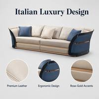 Luxuriöses Modernes Ledersofa-Set Schwarzer Lack Goldene Verzierung Wohnzimmermöbel 1+2+3-Sitzer Sofa mit Couchtisch für Villa Hotel