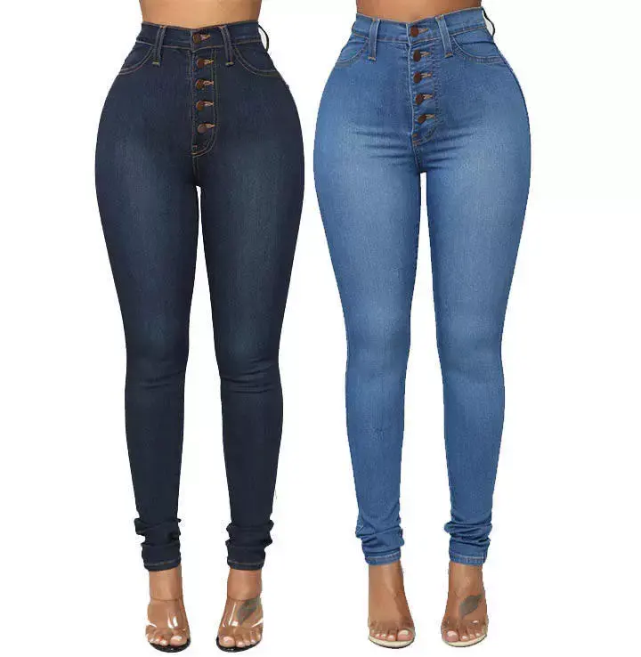 2023 Wholesale price Garment wash cotton Button High Waist Skinny Casual Custom Womens Jeans