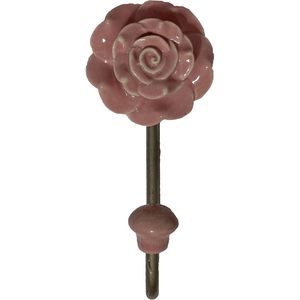 PARIJAT Handicraft 2-Piece Set 6-Inch Pink Rose Flower Ethnic Ceramic Steel <b>Wall</b> Mounted <b>Key</b> Hat Coat Rack Bathroom <b>Wall</b> <b>Hook</b> - Product Image 4