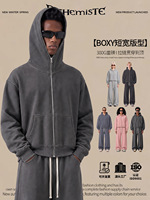 Sweat-shirt à capuche zippé personnalisé, coupe ample et courte, effet délavé et vieilli, style streetwear américain punk pour homme