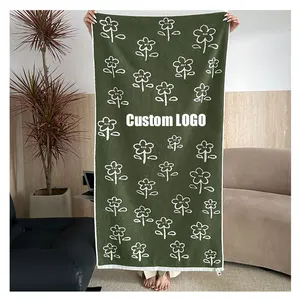 Badstof Handdoek Geweven Grote Jacquard Bloemen Design Badhanddoeken Katoen Strandlaken 70*140Cm Custom